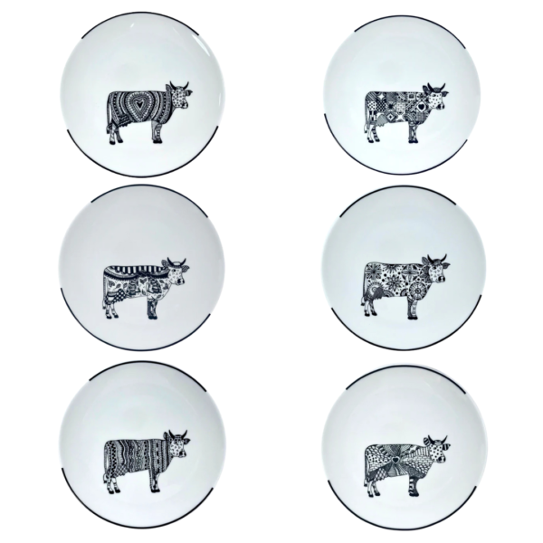 Ensemble de 6 assiettes à fondue - Oh la vache !
